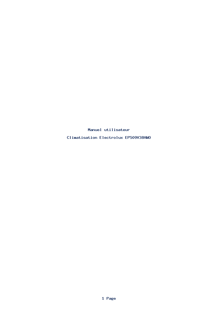 Page 1 de la notice Manuel utilisateur Electrolux EPS09V38HWO
