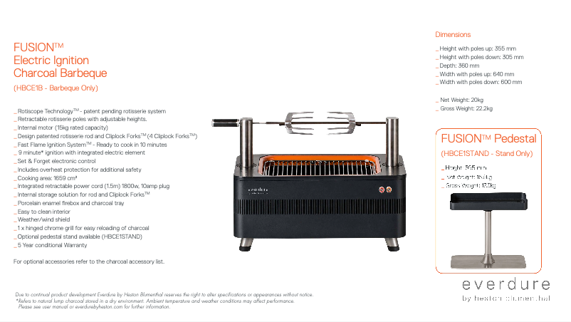 Page 1 de la notice Fiche technique Everdure Fusion HBCE1B