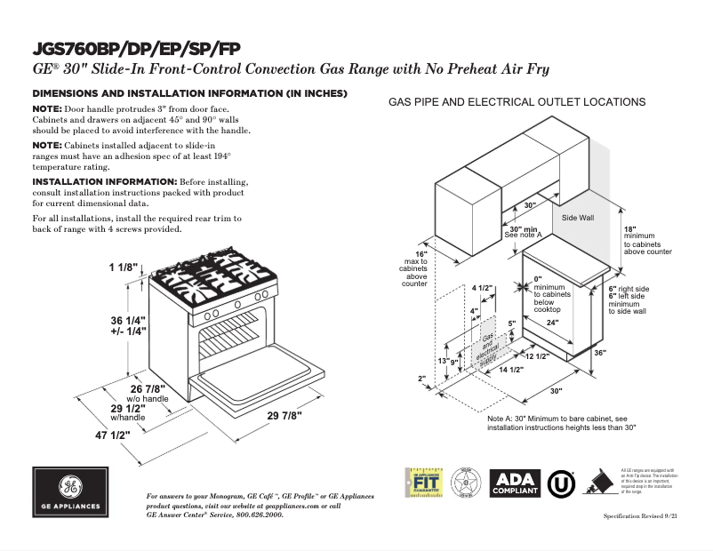 Página 1 del manual Ficha técnica GE JGS760EPES