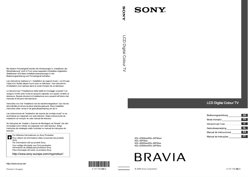 Page 1 de la notice Manuel utilisateur Sony Bravia KDL-22S5500K