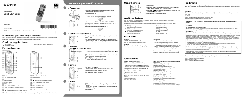 Page 1 de la notice Guide d'installation Sony ICD-BX140