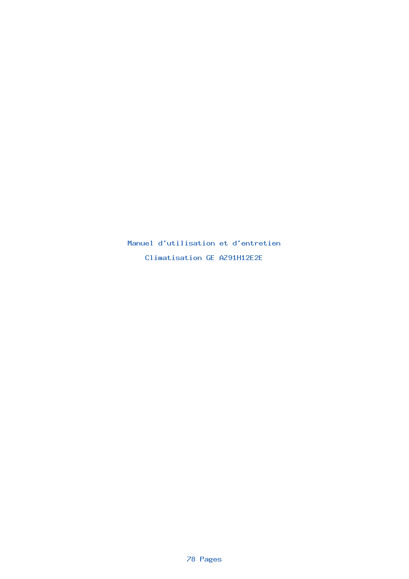 Page 1 de la notice Manuel d'utilisation et d'entretien GE AZ91H12E2E