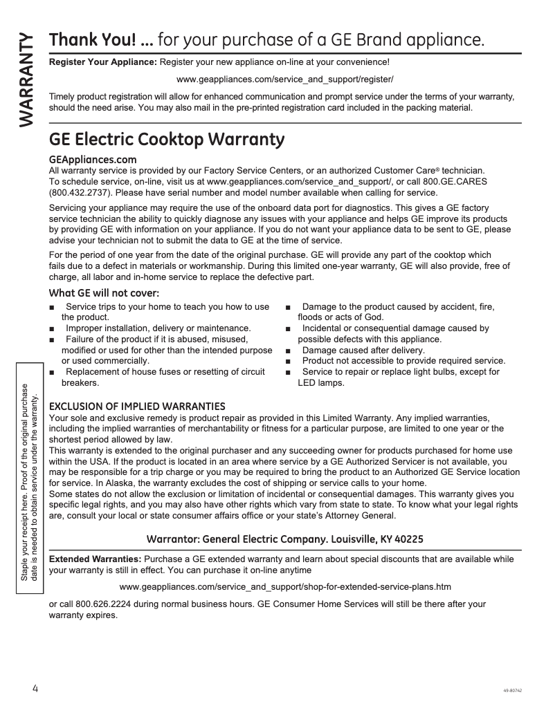 Page 1 of the manual Warranty Information GE Profile PHP9036SJSS