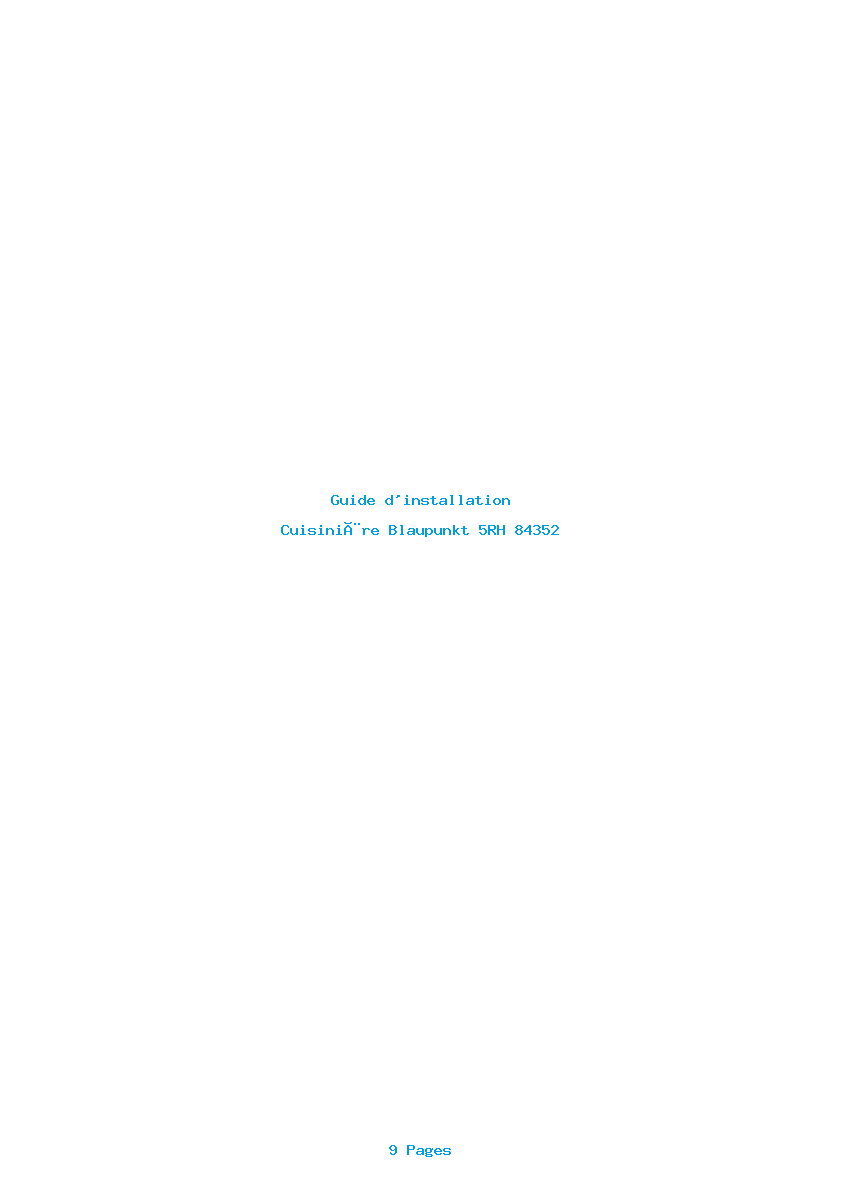 Page 1 de la notice Guide d'installation Blaupunkt 5RH 84352