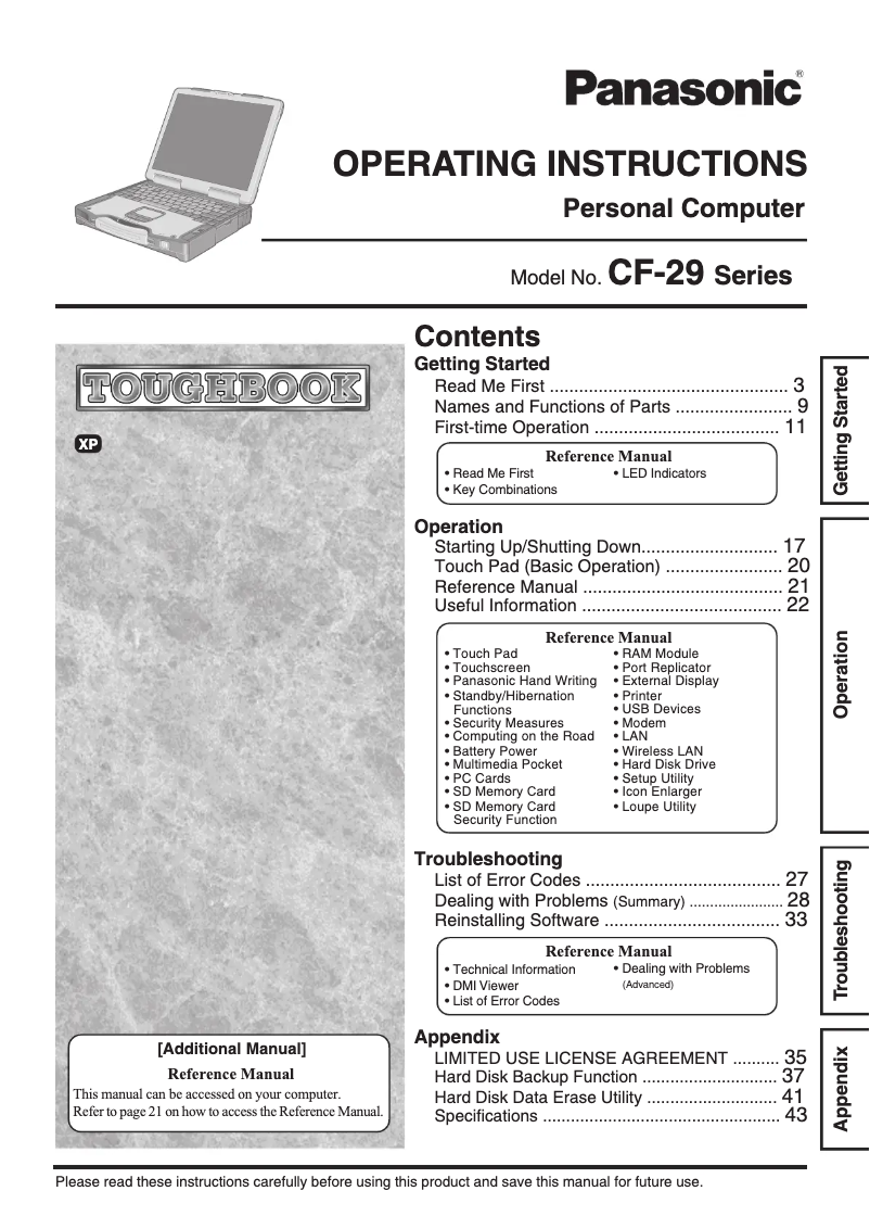 Page 1 de la notice Manuel utilisateur Panasonic Toughbook CF-29