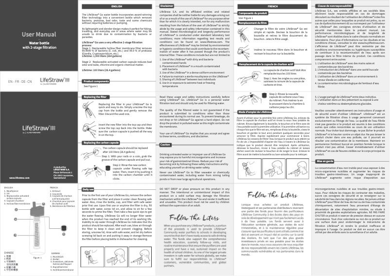 Página 1 del manual Manual de usuario LifeStraw Water Bottle