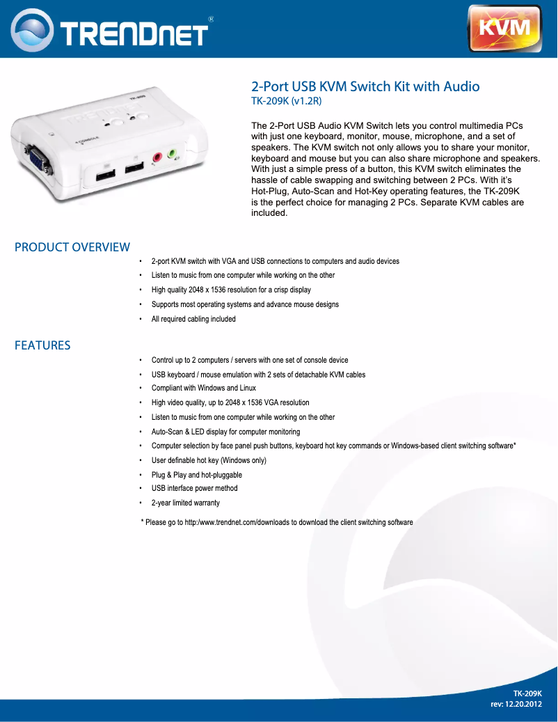 Page 1 de la notice Brochure TRENDnet TK-209K