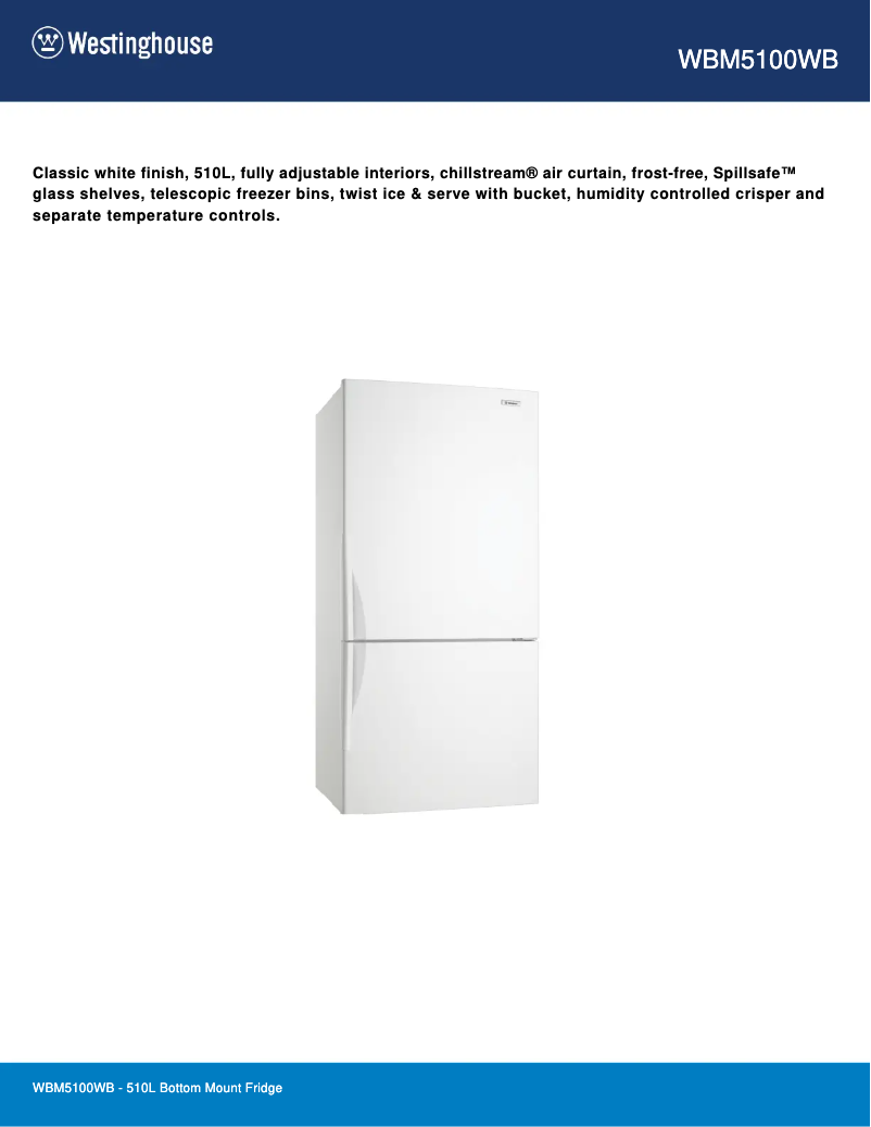 Page 1 de la notice Fiche technique Westinghouse WBM5100WB