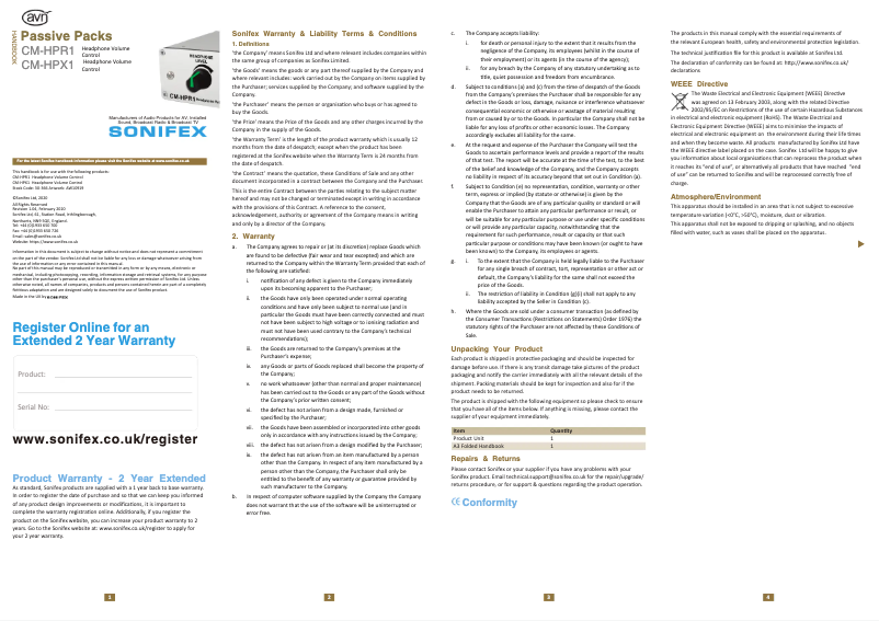 Page 1 de la notice Manuel utilisateur Sonifex CM-HPR1