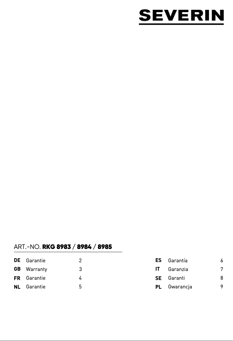 Page 1 de la notice Informations de garantie Severin RKG 8984