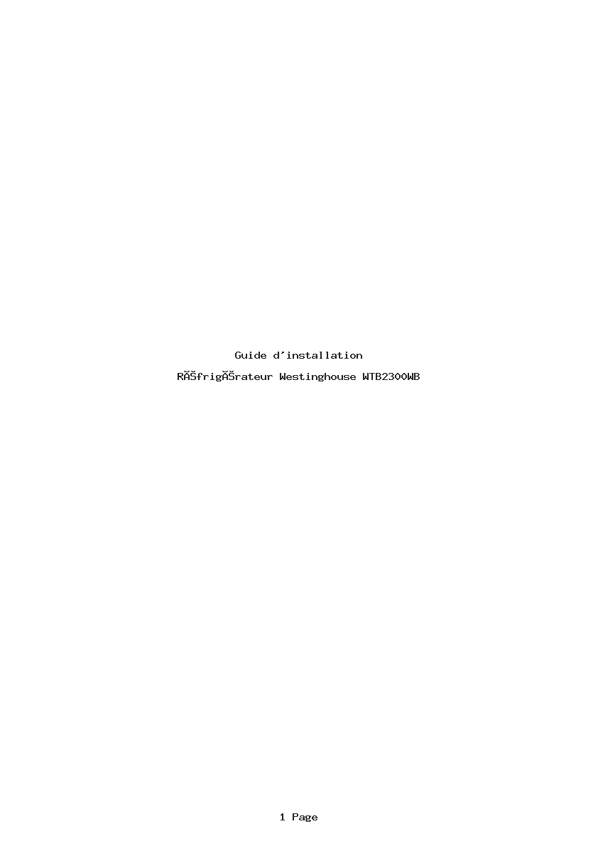 Page 1 de la notice Guide d'installation Westinghouse WTB2300WB