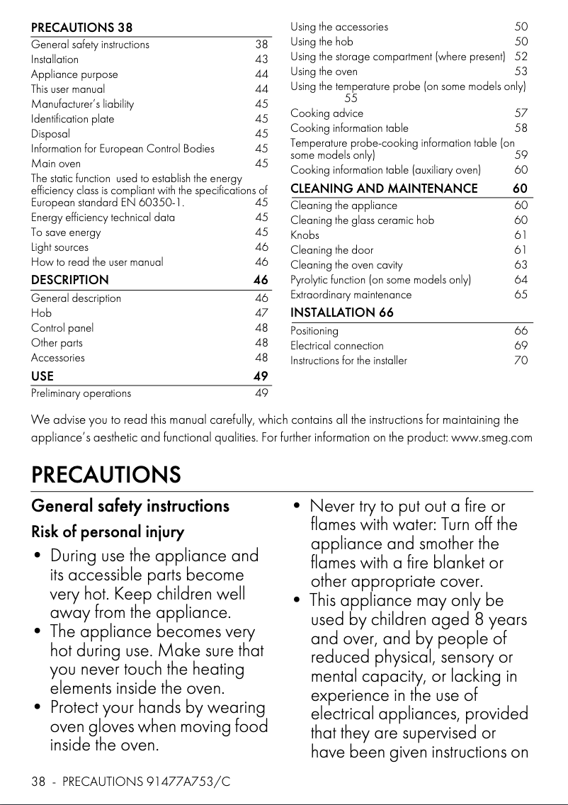 Page 1 de la notice Mode d'emploi Smeg C92IPMB2