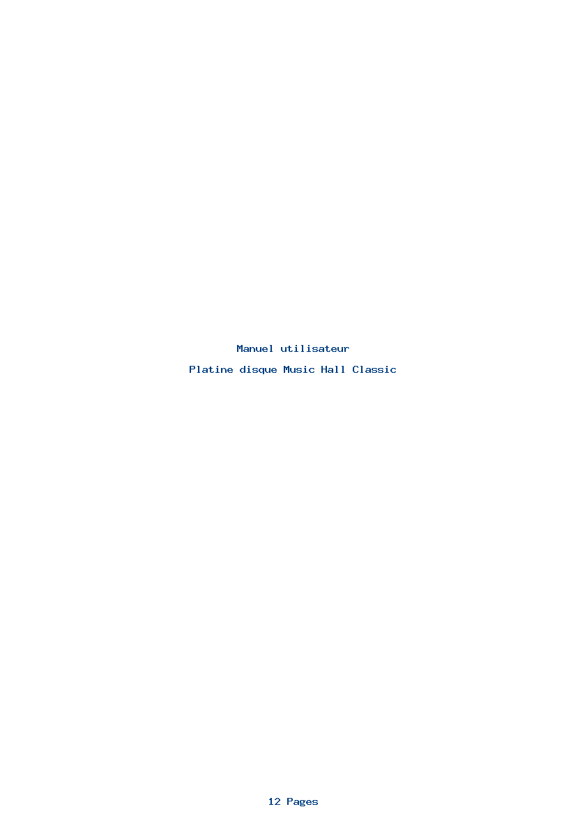 Page 1 de la notice Manuel utilisateur Music Hall Classic