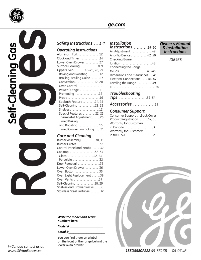 Page 1 de la notice Manuel d'utilisation et d'entretien GE Profile JGB928KEKCC