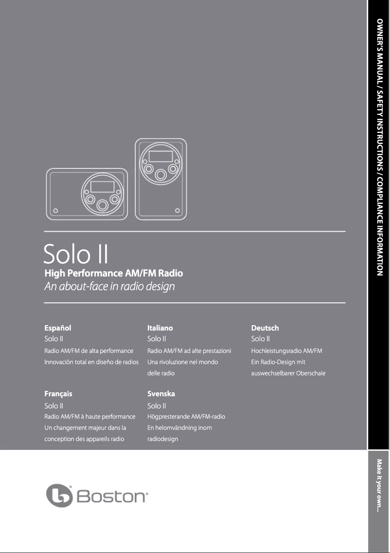 Page 1 de la notice Manuel utilisateur Boston Acoustics Solo II