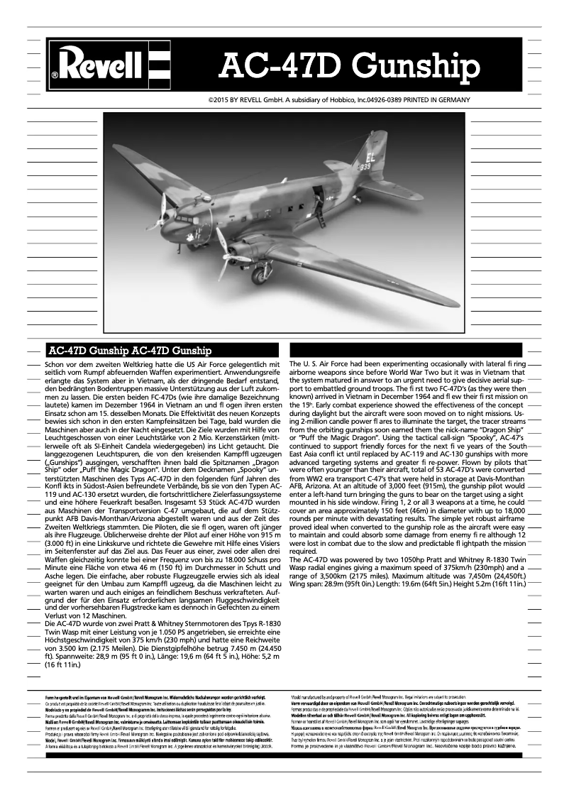 Page 1 de la notice Manuel utilisateur Revell AC-47D Gunship