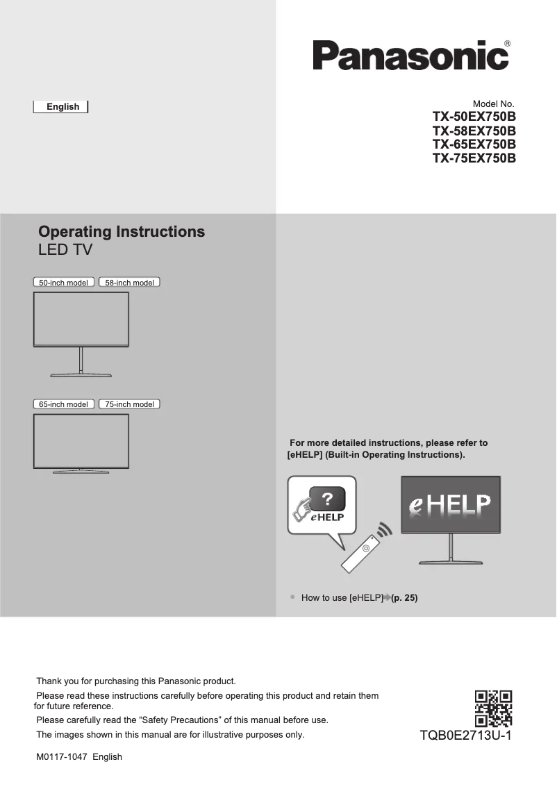 Page 1 de la notice Guide de démarrage rapide Panasonic TX-50EX750B