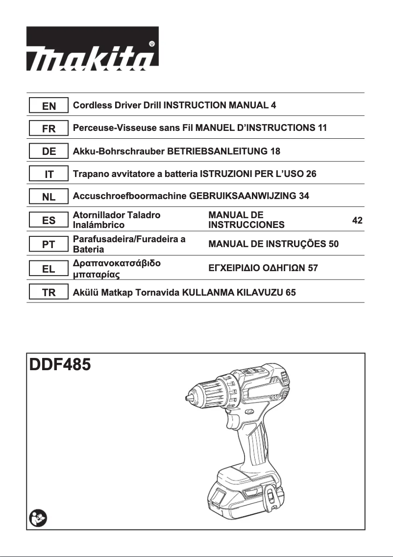 Page 1 de la notice Fiche technique Makita DDF485Z