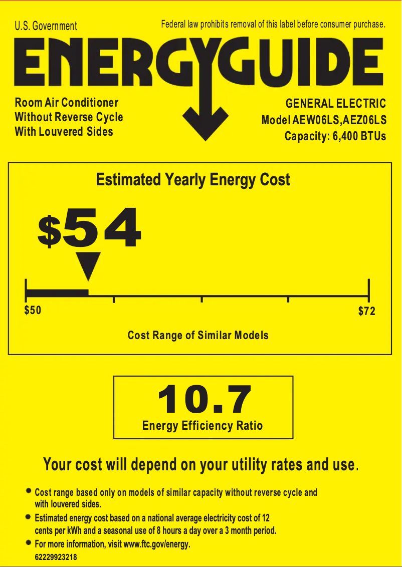 Página 1 del manual Etiqueta energética GE AEZ06LS