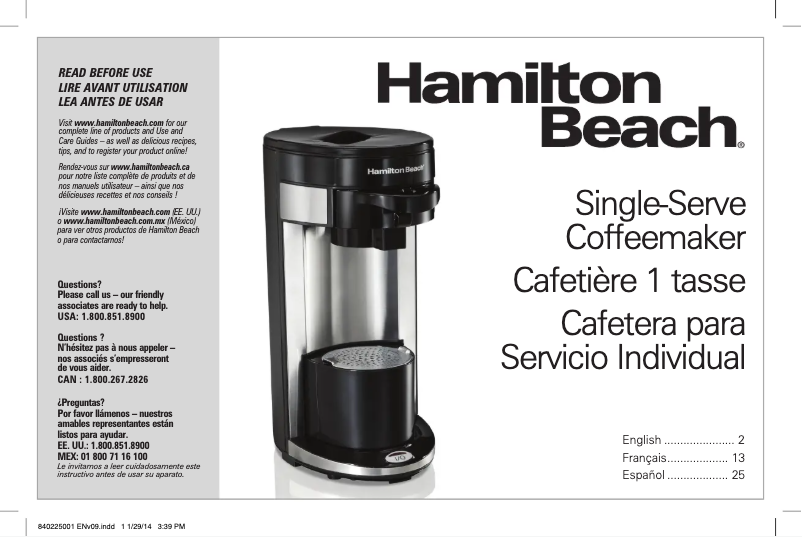 Page 1 de la notice Manuel utilisateur Hamilton Beach FlexBrew 49995R