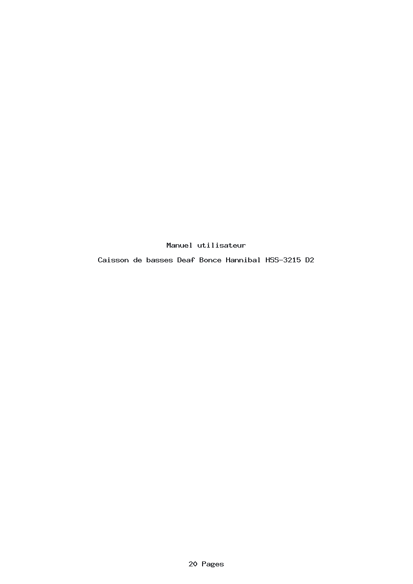 Page 1 de la notice Manuel utilisateur Deaf Bonce Hannibal HSS-3215 D2