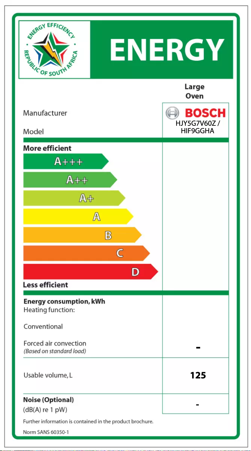 Page 1 de la notice Label énergétique Bosch HJY5G7V60Z