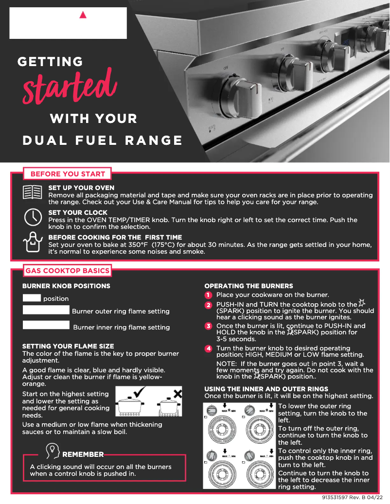 Page 1 de la notice Guide de démarrage rapide Frigidaire PCFG3670AF