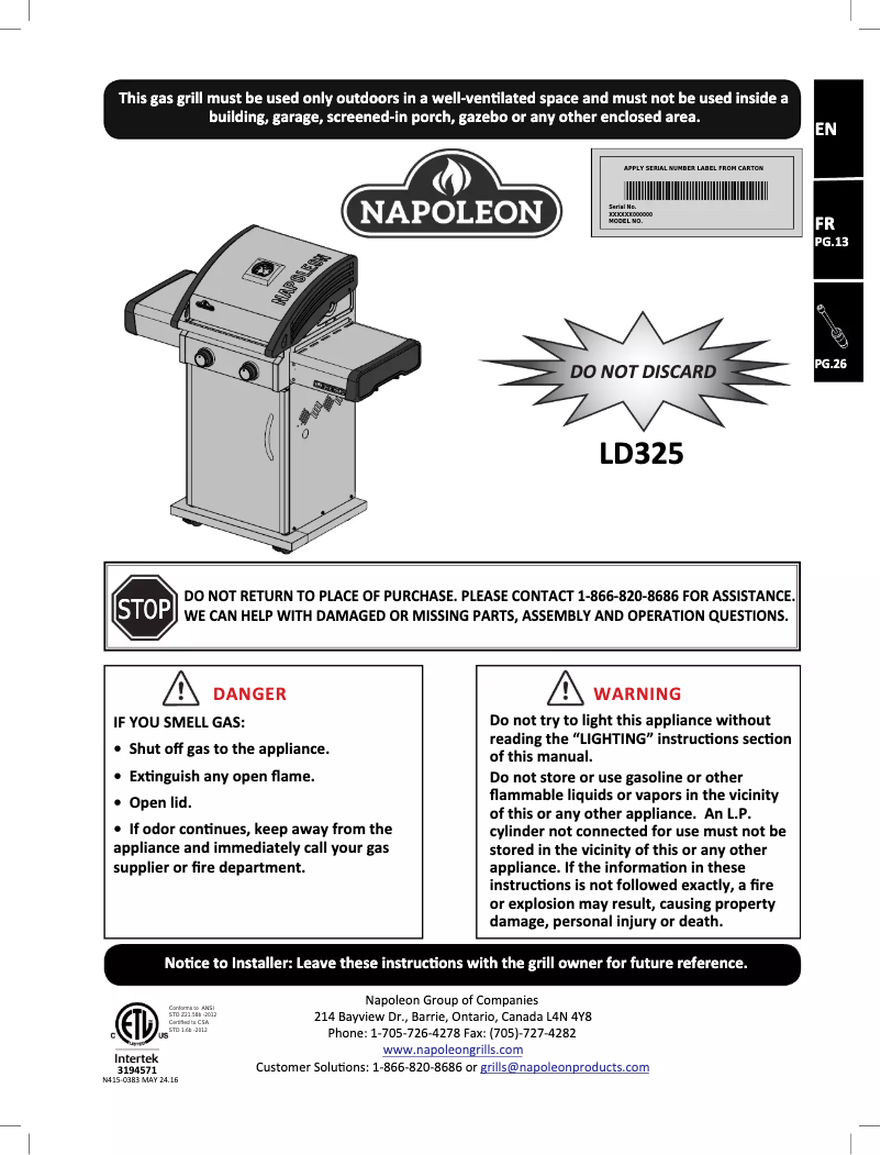 Página 1 del manual Manual de usuario Napoleon Legend 325