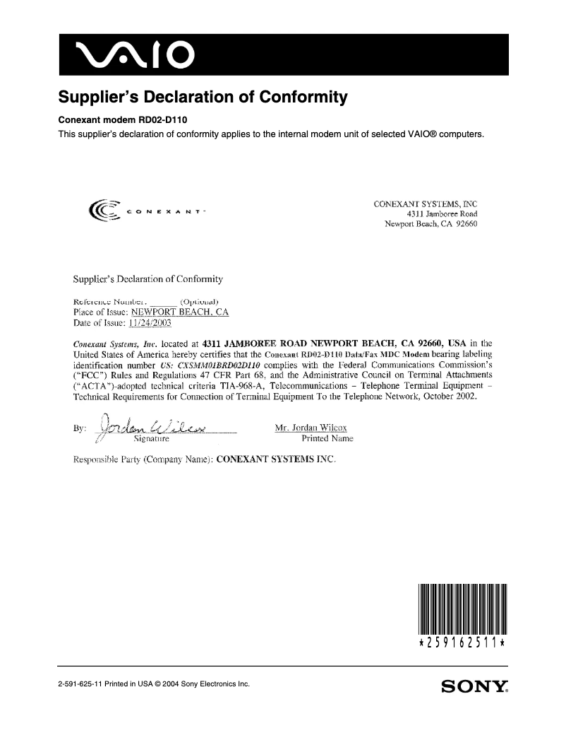 Page 1 de la notice Guide d'installation Sony Vaio VGN-S460