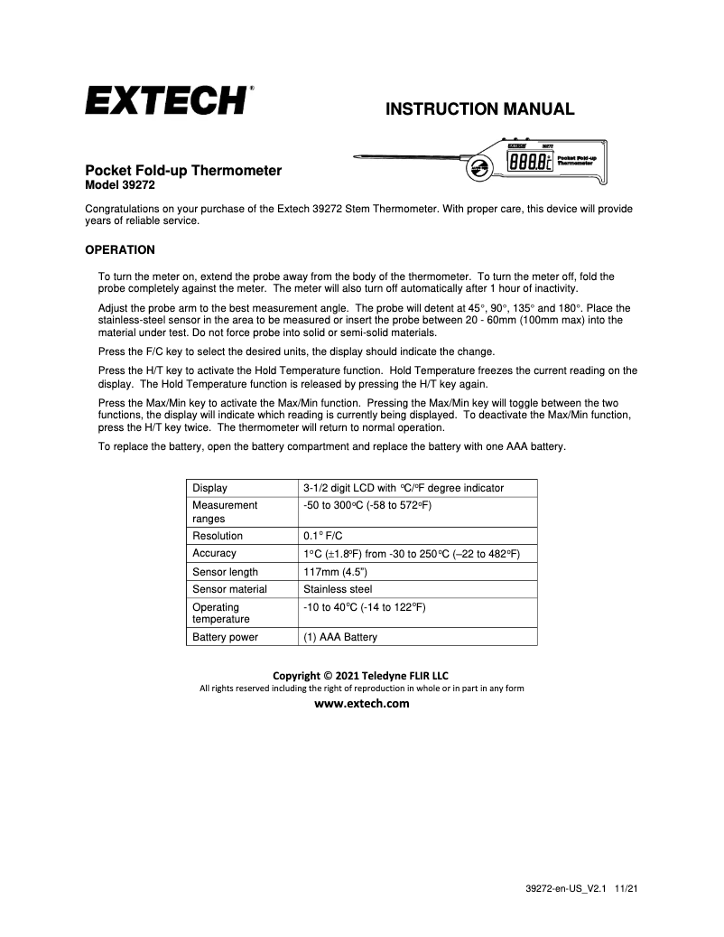 Page 1 of the manual User Manual Extech 39272