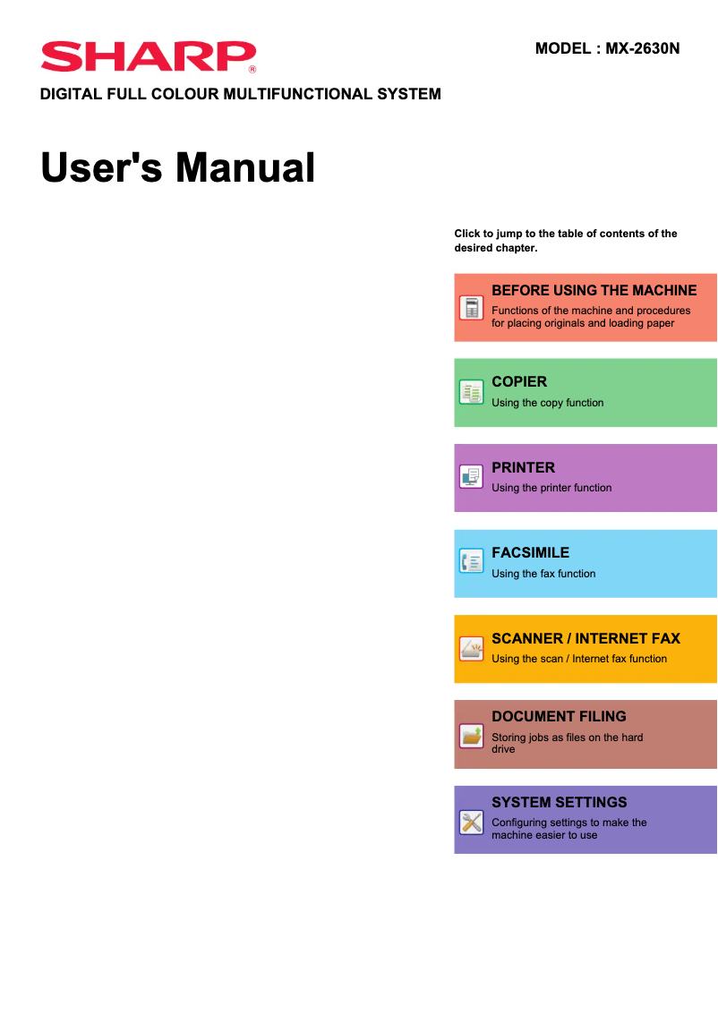 Page 1 de la notice Manuel utilisateur Sharp MX-2630N