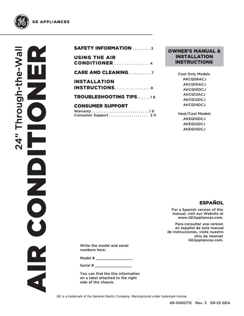 Página 1 del manual Guía de instalación GE AKCQ14DCH