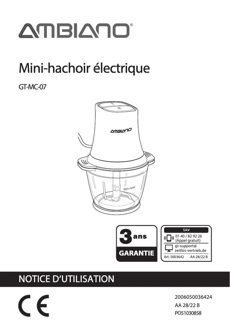 Page 1 de la notice Manuel utilisateur Ambiano GT-MC-07