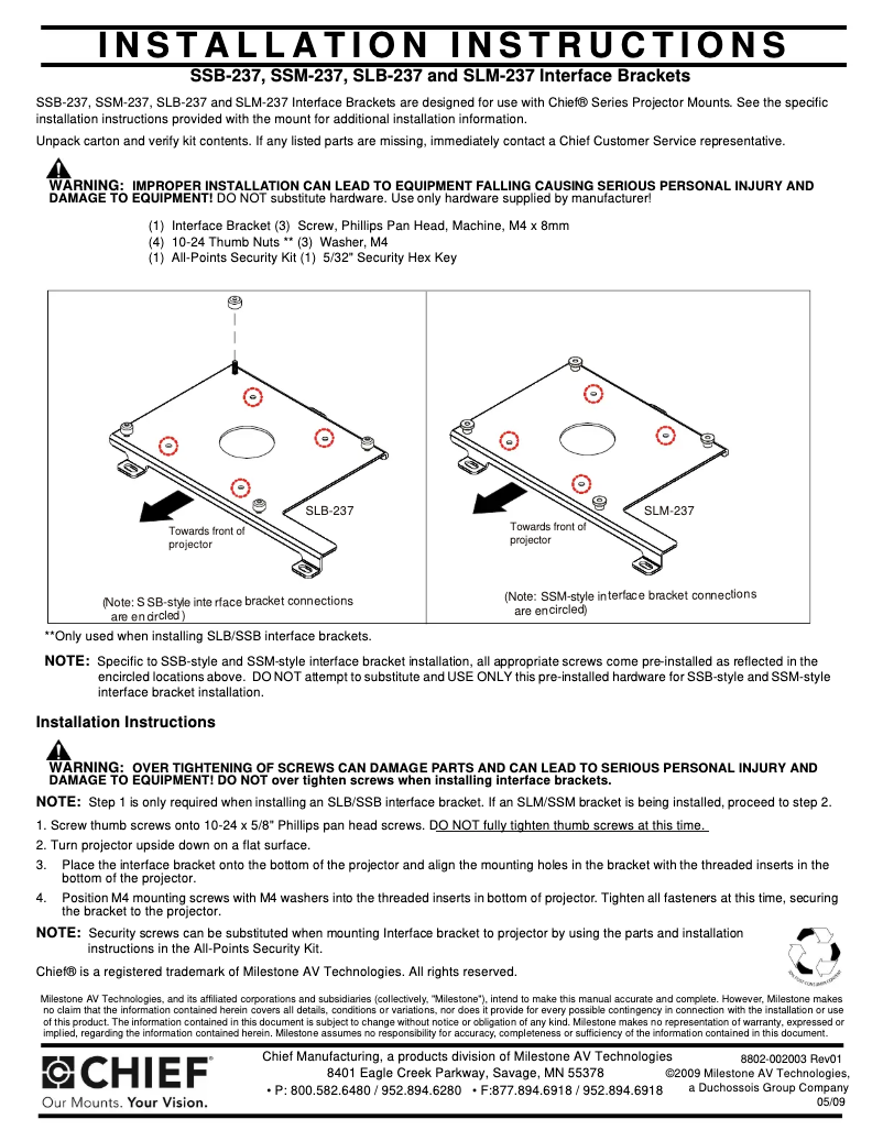 Page 1 de la notice Manuel utilisateur Chief RPMA237