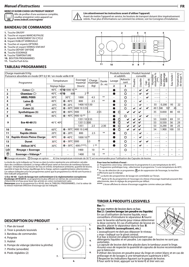 Página 1 del manual Manual de usuario Indesit BWA 101496X WV FR