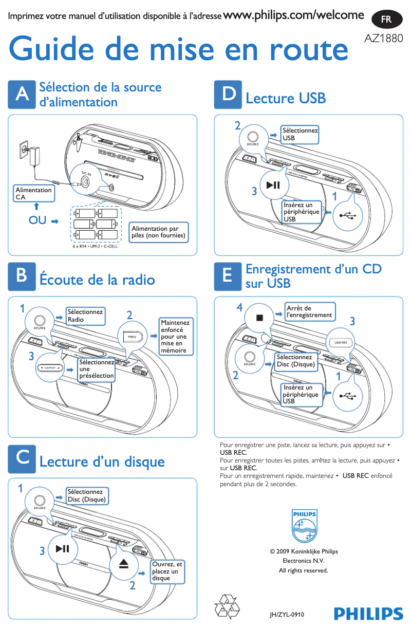 Página 1 del manual Guía de inicio rápido Philips AZ1880