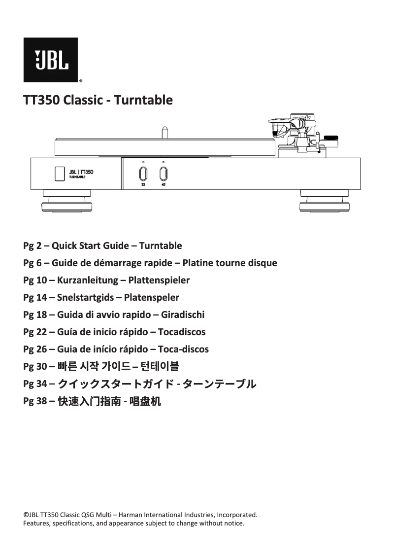 Page 1 de la notice Manuel utilisateur JBL TT350 Classic