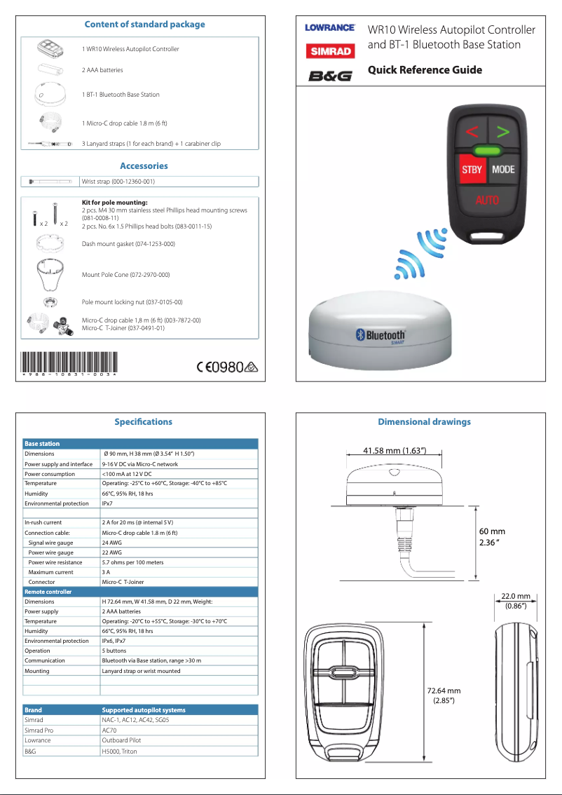 Page 1 of the manual User Manual Simrad WR10