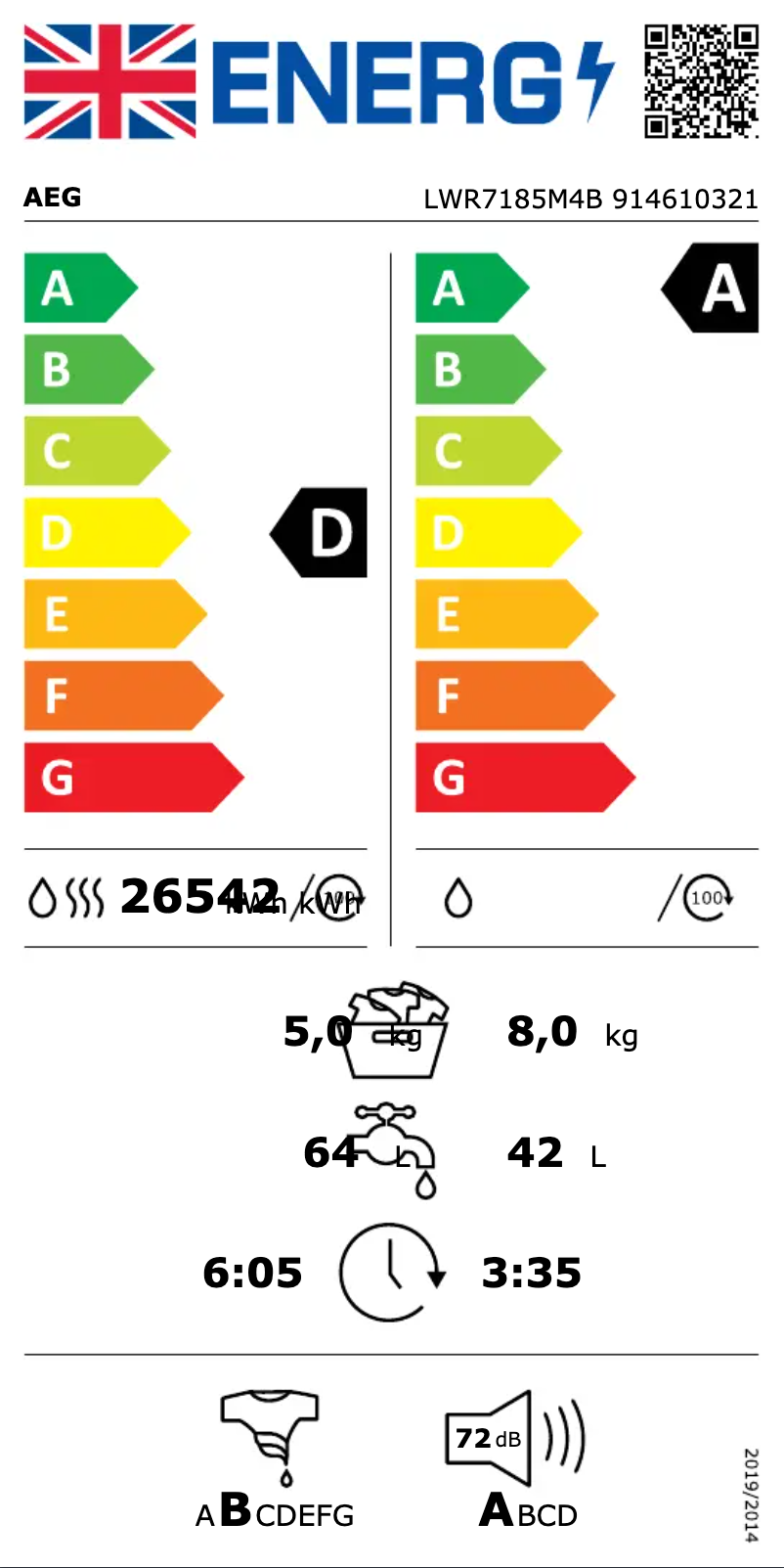 Página 1 del manual Etiqueta energética AEG LWR7185M4B
