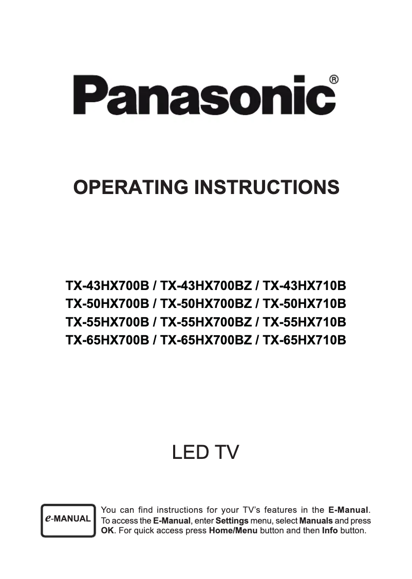Page 1 de la notice Manuel utilisateur Panasonic TX-43HX700BZ