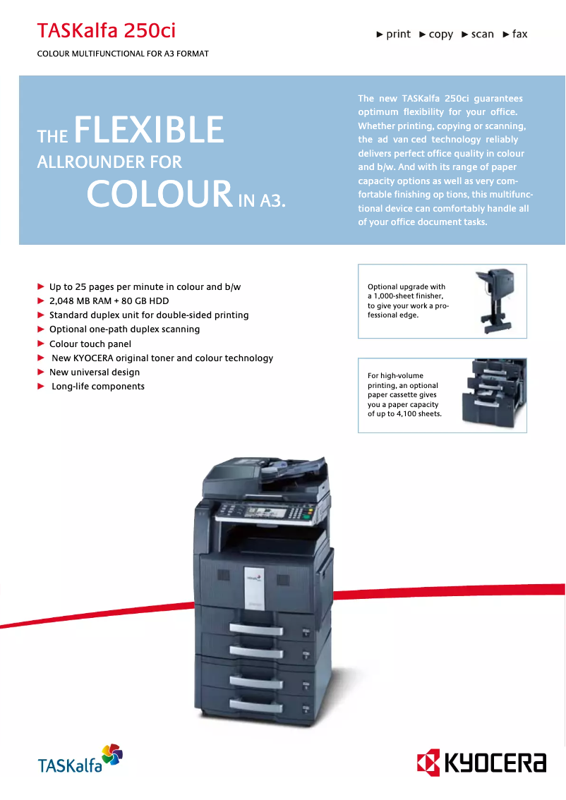 Page 1 de la notice Fiche technique Kyocera TASKalfa 250ci