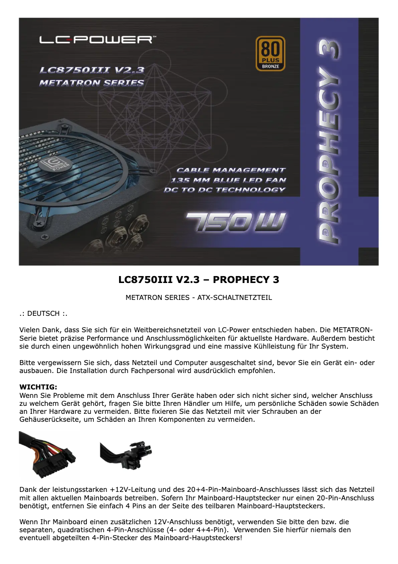 Page 1 de la notice Manuel utilisateur LC-Power Prophecy 3 LC8750III V2.3