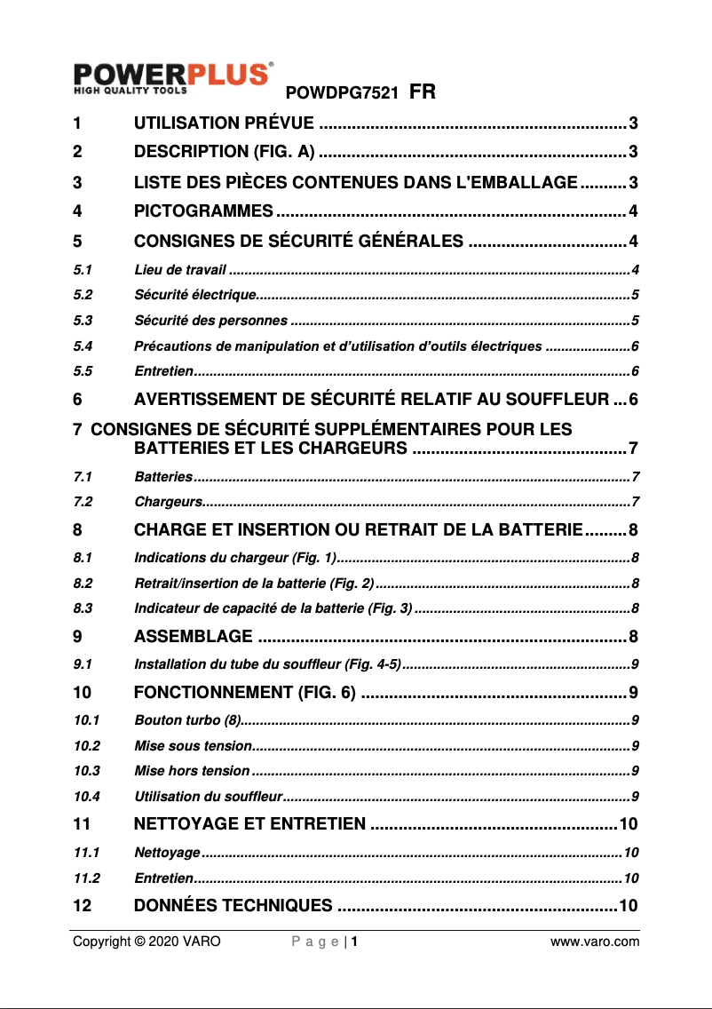 Page 1 de la notice Manuel utilisateur PowerPlus POWDPGSET36