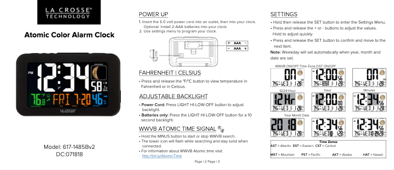 Page 1 of the manual Quick Start Guide La Crosse Technology 617-1485BV2