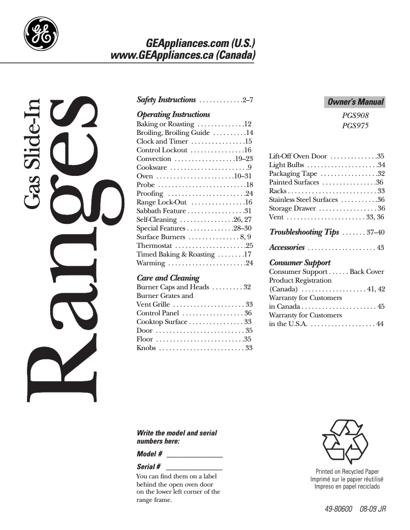 Page 1 de la notice Manuel d'utilisation et d'entretien GE Profile PGS908WEMWW