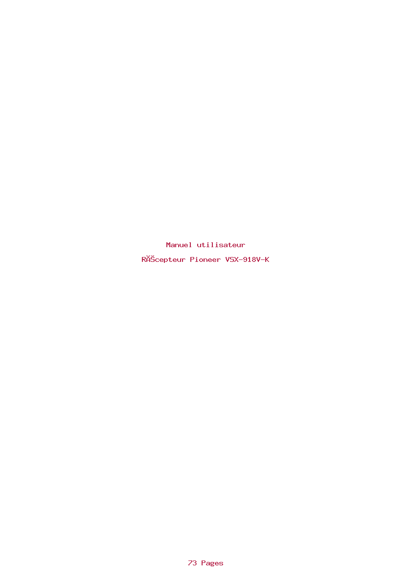 Page 1 de la notice Manuel utilisateur Pioneer VSX-918V-K