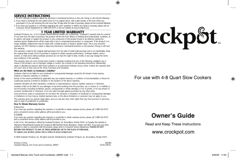 Página 1 del manual Manual de usuario Crock-Pot CPSCVM40-BP