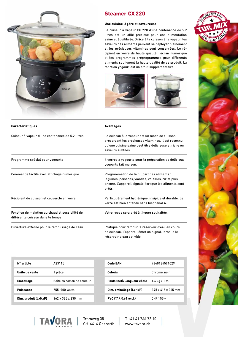 Página 1 del manual Ficha técnica Turmix CX 220
