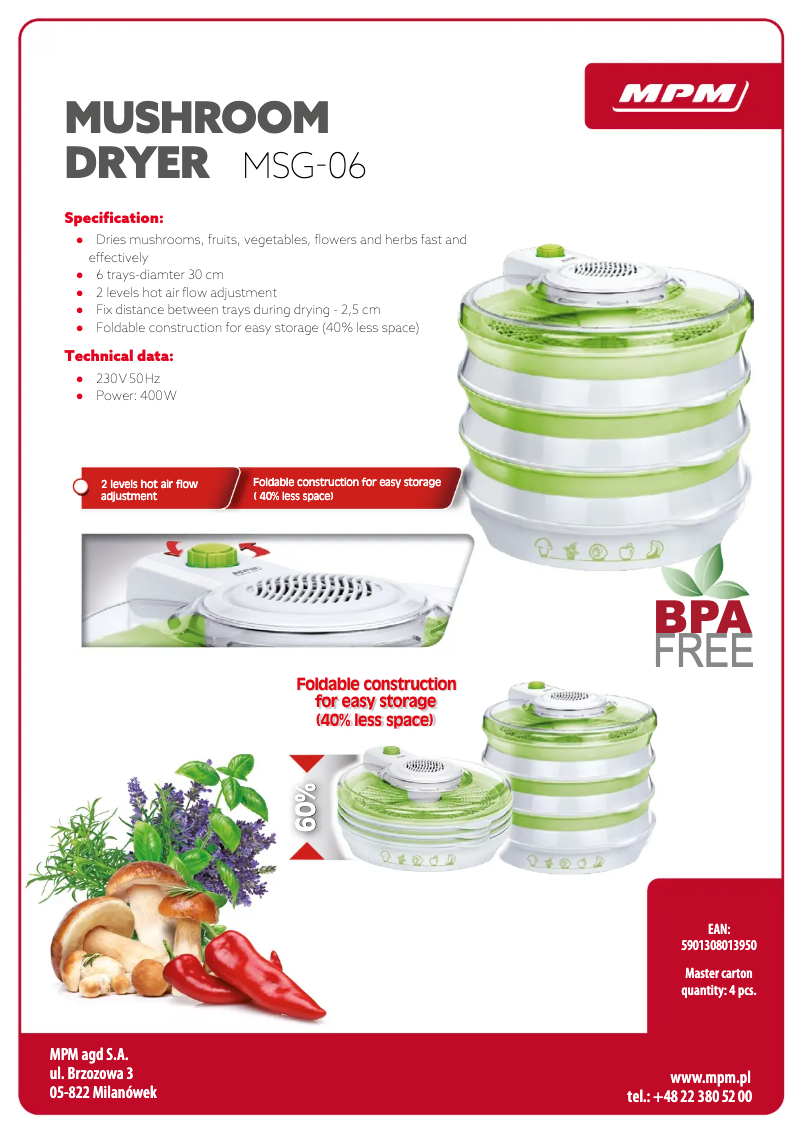Page 1 de la notice Fiche technique MPM MSG06