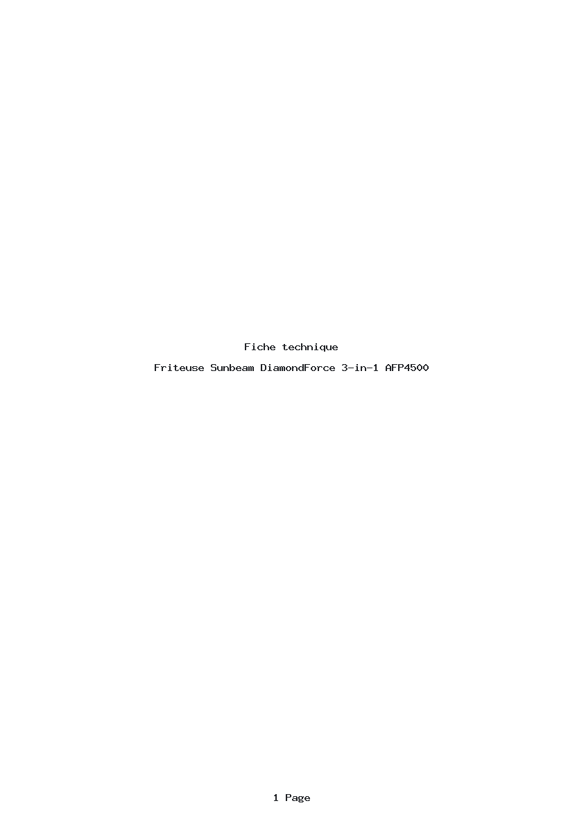 Page 1 de la notice Fiche technique Sunbeam DiamondForce 3-in-1 AFP4500